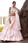 Shop_Mishru_Pink Lehenga And Blouse Velvet Embroidery Beads Malley Bridal Set  _at_Aza_Fashions