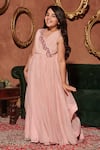 Buy_LITTLEENS_Pink German Satin Embellished Pearls Bellarosa Rafflesia Fleur Applique Gown _Online_at_Aza_Fashions