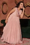 Shop_LITTLEENS_Pink German Satin Embellished Pearls Bellarosa Rafflesia Fleur Applique Gown _Online_at_Aza_Fashions