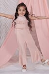 LITTLEENS_Pink Vortex Embellished Pearls Mia Ruffle Jumpsuit With Sequin Cape  _Online_at_Aza_Fashions