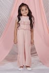 LITTLEENS_Pink Vortex Embellished Pearls Mia Ruffle Jumpsuit With Sequin Cape  _at_Aza_Fashions