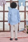 Shop_LITTLEENS_Blue Vegan Silk Marco Pintucked Button Down Shirt  _at_Aza_Fashions