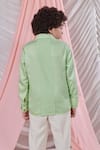 Shop_LITTLEENS_Green Vegan Silk Agata Textured Striped Shirt  _at_Aza_Fashions