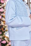 Shop_LITTLEENS_Blue Jacquard Embroidered Sequin Pietro Bead And Work Jacket & Trouser Set _Online_at_Aza_Fashions