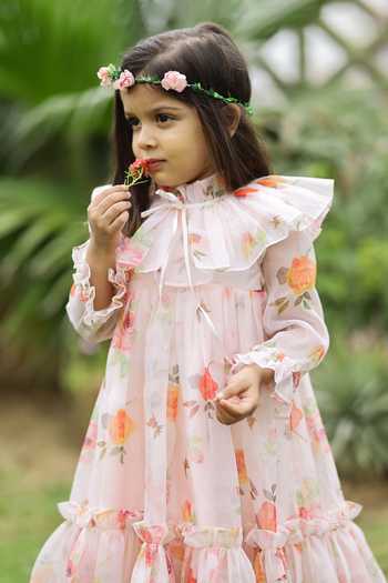 JANYAS CLOSET Peach Magic Blossom 3D Flower Girl Dress