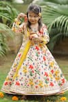 JANYAS CLOSET_Beige Satin Printed Bouquet Autumn Anarkali With Dupatta _Online_at_Aza_Fashions