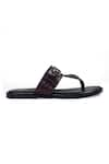 Buy_Domani_Brown Textured Louis Leather Embossed Slippers _Online_at_Aza_Fashions