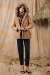 Buy_NYARO_Brown Cotton Yard Dyed Embroidered Thread Hooded Fur Bordered Jacket  _at_Aza_Fashions