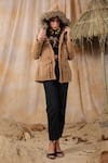 NYARO_Brown Cotton Yard Dyed Embroidered Thread Hooded Fur Bordered Jacket  _Online_at_Aza_Fashions