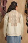 Shop_NYARO_White Cotton Lurex Yard Dyed Woven Stripe Geometric Embroidered Jacket  _at_Aza_Fashions