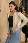 Buy_NYARO_White Cotton Lurex Yard Dyed Woven Stripe Geometric Embroidered Jacket  