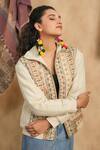 Shop_NYARO_White Cotton Lurex Yard Dyed Woven Stripe Geometric Embroidered Jacket  