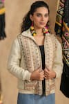 Buy_NYARO_White Cotton Lurex Yard Dyed Woven Stripe Geometric Embroidered Jacket  _Online