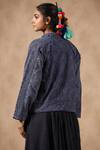Shop_NYARO_Blue Sheeting Embroidered Mirror Mandarin Collar Thread Work Jacket _at_Aza_Fashions
