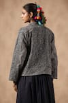 Shop_NYARO_Grey Sheeting Embroidered Mirror Mandarin Collar Thread Work Jacket  _at_Aza_Fashions