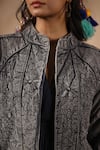 Buy_NYARO_Grey Sheeting Embroidered Mirror Mandarin Collar Thread Work Jacket  _Online_at_Aza_Fashions