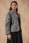 Buy_NYARO_Grey Sheeting Embroidered Mirror Mandarin Collar Thread Work Jacket  