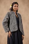 Shop_NYARO_Grey Sheeting Embroidered Mirror Mandarin Collar Thread Work Jacket  