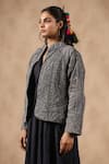 NYARO_Grey Sheeting Embroidered Mirror Mandarin Collar Thread Work Jacket  _Online