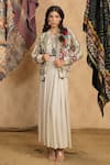 Buy_NYARO_Cream Cotton Gauze Yard Dye Woven Stripe Collar Floral Embroidered Jacket _at_Aza_Fashions