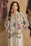 NYARO_Cream Cotton Gauze Yard Dye Woven Stripe Floral Embroidered Jacket  _at_Aza_Fashions