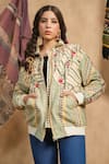 NYARO_Multi Color Cotton Yard Dyed Woven Stripe High Neck Jacket  _at_Aza_Fashions