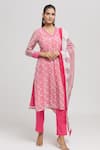 Buy_Missprint_Pink Kurta And Dupatta Organza Hand Block Printed Floral V Neck Pant Set _at_Aza_Fashions