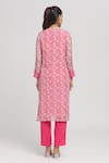 Shop_Missprint_Pink Kurta And Dupatta Organza Hand Block Printed Floral V Neck Pant Set _at_Aza_Fashions