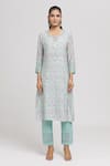 Buy_Missprint_Green Kurta Chanderi Hand Block Printed Floral Keyhole Neck Pant Set _Online_at_Aza_Fashions