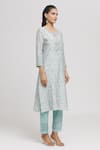 Shop_Missprint_Green Kurta Chanderi Hand Block Printed Floral Keyhole Neck Pant Set _Online_at_Aza_Fashions