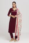 Buy_Missprint_Maroon Dupatta Chanderi Embroidered Dori V Neck Yoke Velvet Kurta Pant Set _at_Aza_Fashions