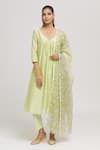 Buy_Missprint_Green Kurta And Dupatta Chanderi Embroidered Dori V Neck Pant Set _at_Aza_Fashions