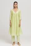 Buy_Missprint_Green Kurta And Dupatta Chanderi Embroidered Dori V Neck Pant Set _Online_at_Aza_Fashions