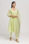 Shop_Missprint_Green Kurta And Dupatta Chanderi Embroidered Dori V Neck Pant Set _Online_at_Aza_Fashions