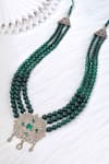 Shop_Cosa Nostraa_Green Embellished Elegant Triple Layered Mala _at_Aza_Fashions