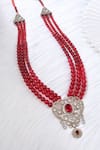 Shop_Cosa Nostraa_Red Embellished Shimmer Triple Layered Mala _at_Aza_Fashions