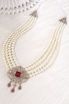 Shop_Cosa Nostraa_White Embellished Layered Stone Mala _at_Aza_Fashions