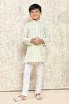 Buy_Samyukta Singhania_Green Cotton Embroidered Thread Work Jaal Pattern Kurta Set _Online_at_Aza_Fashions