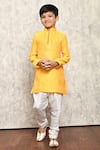 Shop_Petite Pomme_Yellow Jacquard Embroidery Geometric Pattern Kurta Set _Online_at_Aza_Fashions