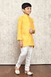 Petite Pomme_Yellow Jacquard Embroidery Geometric Pattern Kurta Set _at_Aza_Fashions