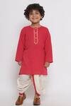 Shop Little Bansi Red Cotton Gota Patti, Embroidery Threadwork Kurta Set With Bundi Online at Aza Fashions Shop_Little Bansi_Red Cotton Gota Patti, Embroidery Threadwork Kurta Set With Bundi _Online_at_Aza_Fashions