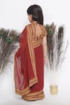 Shop_Little Bansi_Brown Cotton Printed Stripe Border Pre-draped Saree With Blouse _at_Aza_Fashions