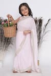 Buy_Little Bansi_Pink Georgette Woven Floral Lace Border Pre-draped Saree With Blouse _at_Aza_Fashions