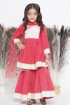 Buy_Little Bansi_Red Cotton, Chiffon Sequins, Floral Placement Peplum Kurta Sharara Set _at_Aza_Fashions