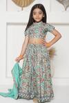 Shop_Little Bansi_Green Cotton Silk Printed Floral Garden Lehenga Set _Online_at_Aza_Fashions