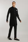 BUBBER COUTURE_Black Crepe Wool Plain Luciano Sleeveless Sherwani _Online_at_Aza_Fashions