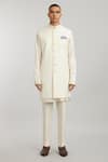 Buy_Bubber Couture_Off White Wool, Cotton Pearls Aurelio Collar Embroidered Sherwani _at_Aza_Fashions