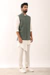 Son of A Noble Snob_White 100% Linen Plain Alok Panelled Kurta Set  _Online_at_Aza_Fashions