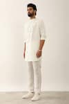 Shop_Son of A Noble Snob_White 100% Linen Plain Alok Panelled Kurta Set  _Online_at_Aza_Fashions