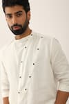 Son of A Noble Snob_White 100% Linen Plain Alok Panelled Kurta Set  _at_Aza_Fashions